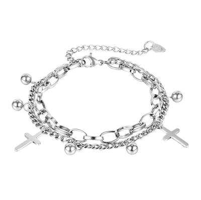 Personality Double Layer Titanium Steel Cross Bracelet Trendy Fashion Stainless Steel Bracelet