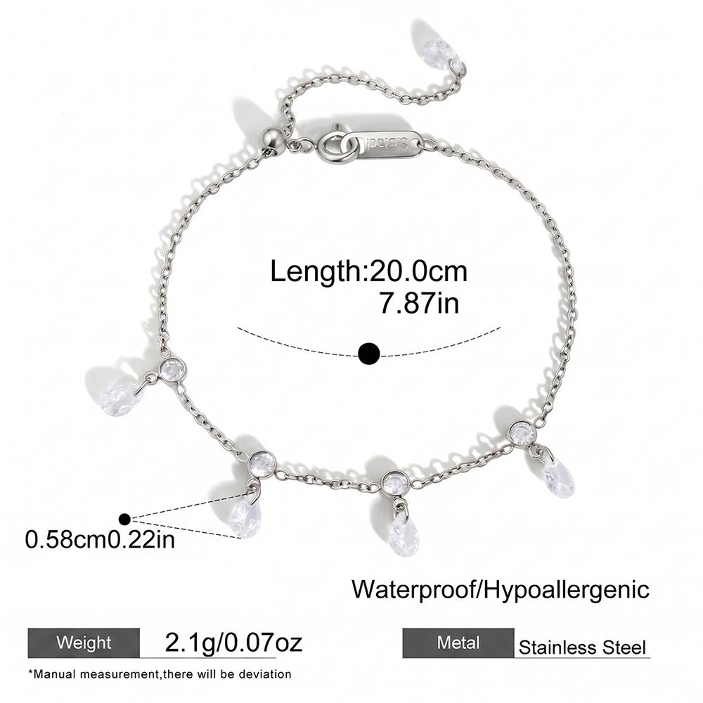 Stainless Steel Crystal Pendant Bracelet for Women Gold Color Dangle Teardrop Zircon Chain Dainty Charm Jewelry Summer Gift
