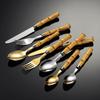 Stainless Steel Bamboo Knife and Fork Spoon Handle Western Tableware Titanium-plated Gold Creative Main Meal Spoon and Fork Hotel Gifts