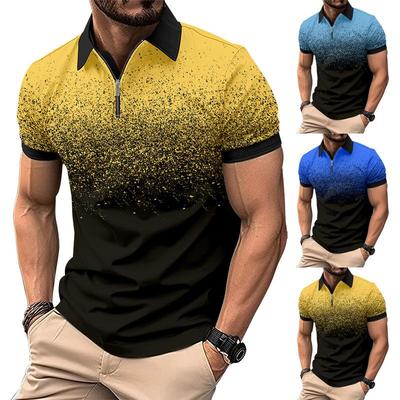 Summer Flat Cloth Polo Shirt Zip Men's Printed Crushed Dot Polo Shirt Men's Short Sleeve T-Shirt Top