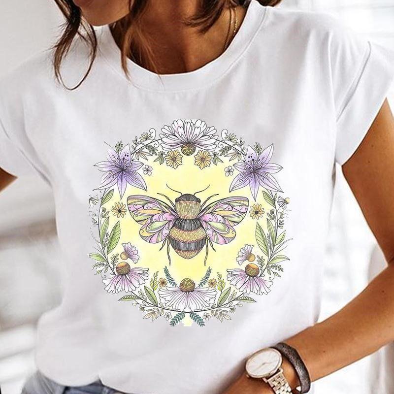 Summer Bee Animal Cartoon Cute Round Neck Pure Cotton Printed Unisexs and Womens Short Sleeved New Personalized Casual Tshirt