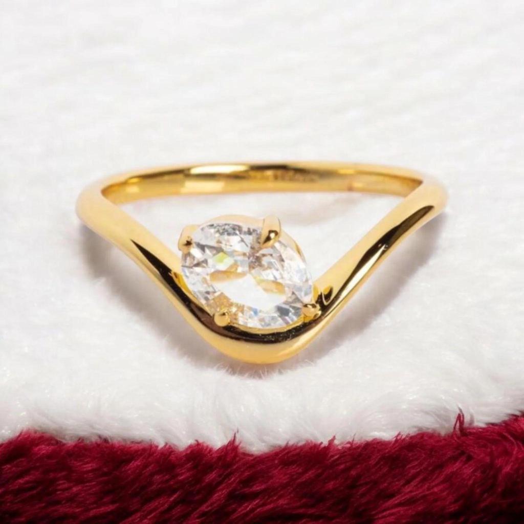 Oval Cubic Zirconia Ring, Yellow Gold Plated Ring Floating Gem Ring East West Unique Sideway Oval Cut Ring,