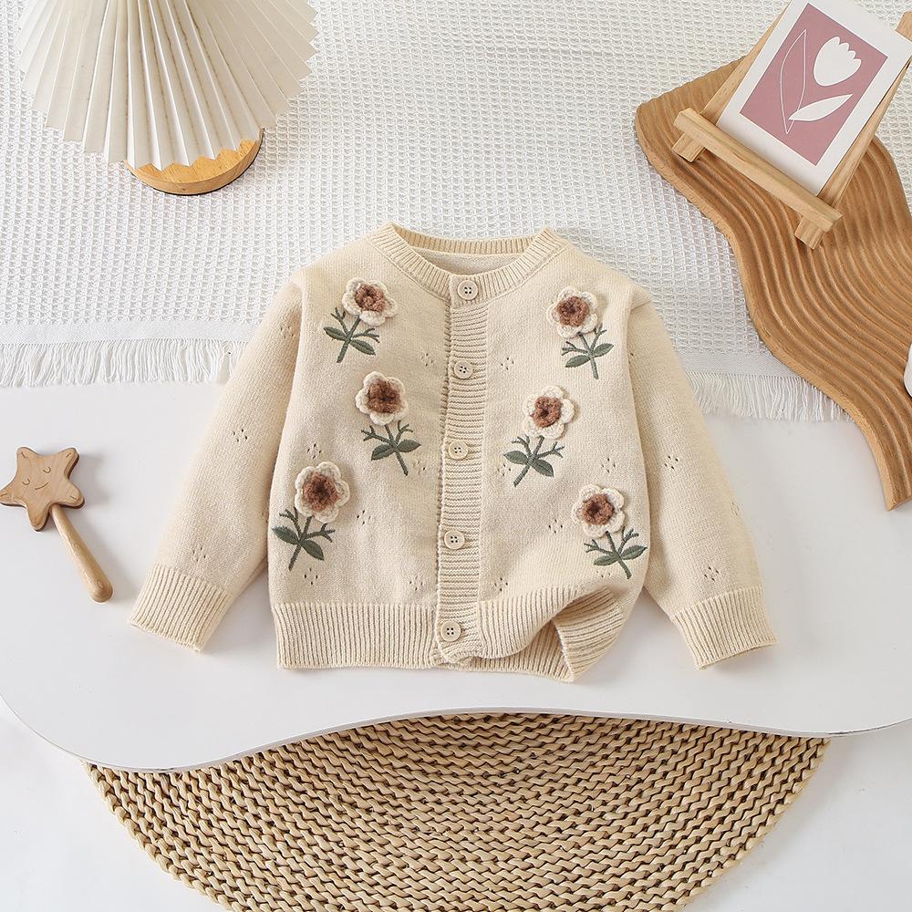 

Девочки Детский свитер Кардиган Вышитый Цветок Детская Одежда Вязаная Куртка Осень Зима Новая Корейская Мода Принцесса Топы 110cm