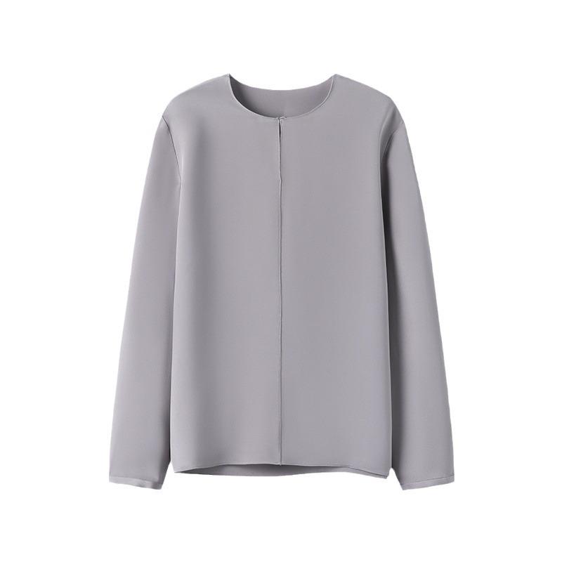 Women's Silk Long Sleeve Top - Mulberry Silk, Loose Fit, Round Neck, Spring & Autumn.