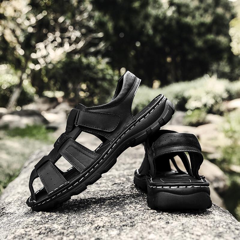 Fashion Genuine Leather Sandals Summer Mens Casual Shoes Outdoor Non-Slip Sandals for Men Beach Shoes Lightweight Shoes Plus Size 38-48