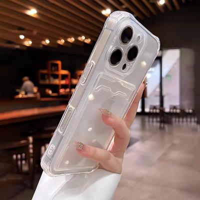 Cüzdan Kartlık Şeffaf Yumuşak Kılıf iPhone 17 11 13 12 14 15 16 Pro Max Plus İçin Şeffaf Kart Yuvaları Darbeye Dayanıklı Tampon Kapak