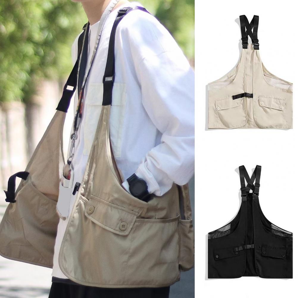 Chest Bag Vest Hip-Hop Style Adjustable Straps Design Multi Big Pockets Men Waistcoat Street Style Unisex Sports Vest Streetwear
