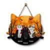 Yousheng Halloween Hanging Door Sign, Cute Cat Hanging Sign, Wooden Front Door Hanger with Hemp Rope for Porch Wall Indoor Home