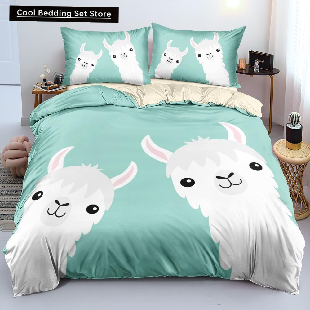 Alpaca Duvet Cover King Queen Size Kawaii Farm Animal Theme Bedding Set Kids Cartoon Llama Alpaca 2/3pcs Polyester Quilt Cover