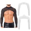 Mens Mock Neck Mesh Crop Top Long Sleeve O-Ring Detail Stage Performance Clubwear