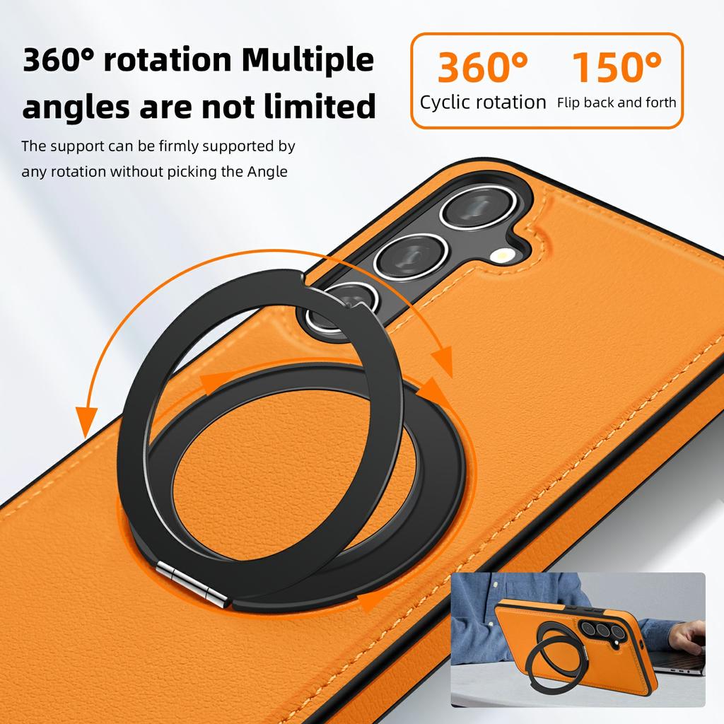 For Samsung Galaxy S25 Case with Ring Kickstand Magnetic Case PU Leather Back Cover