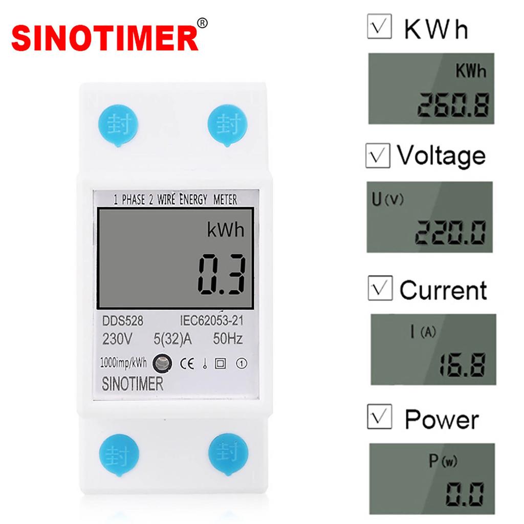 Single Phase 2P Electronic Energy Meter 220VAC DIN Rail Mounted Household Electricity Usage Meter for Accurate Power Measurement