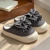 Winter New Bow Cotton Slippers Fashionable Plaid Velvet Warm Thick-soled Heightening Shoes Non-slip Cotton Shoes