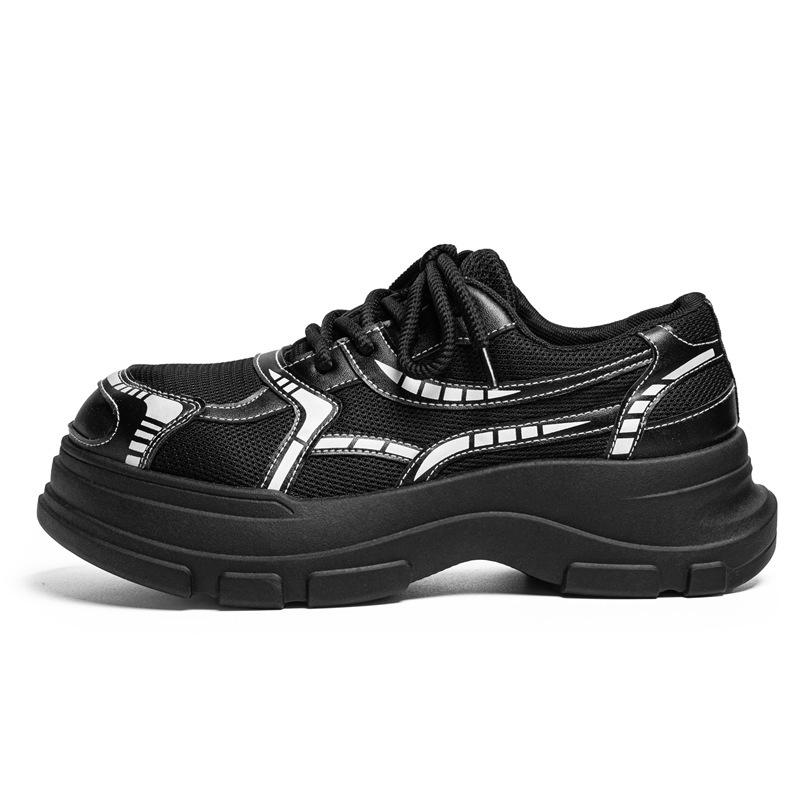 Men's Black Leather Height-Increasing Derby Shoes - 2025 Autumn/Winter Collection, British Style with Thick Sole