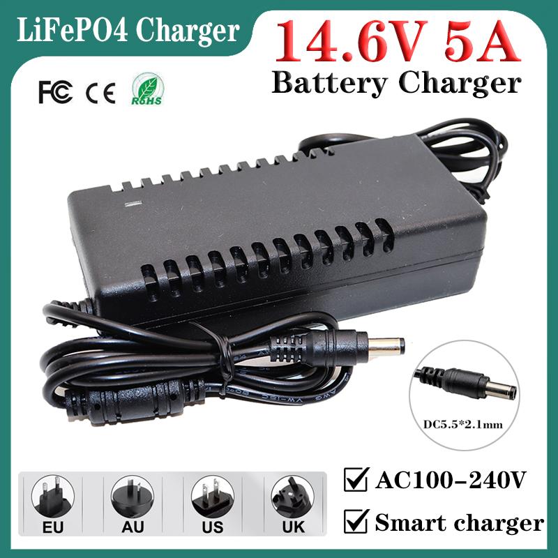 14,6V 5A LiFePO4 Ladegerät 4er Serie 12V Lithium-Eisenphosphat-Batterieladegerät 12,8V 14,4V Akkupack Netzteil DC5,5mm*2,1MM