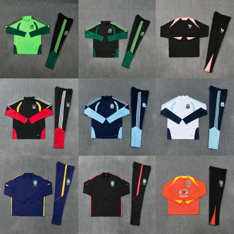 Adult National Team Soccer Training Jerseys Long Sleeve Half Zip Cotton Blend Sports Wear