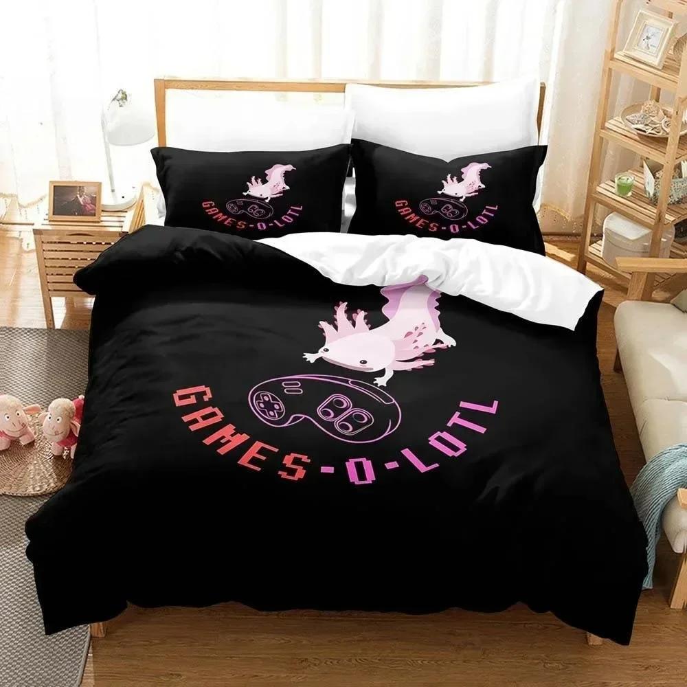 Fashion Cartoons Game Gamesolotl Axolochi Bedding Set Printed With Pillowcase Duvet Cover Soft Queen King Size Bedclothes Home