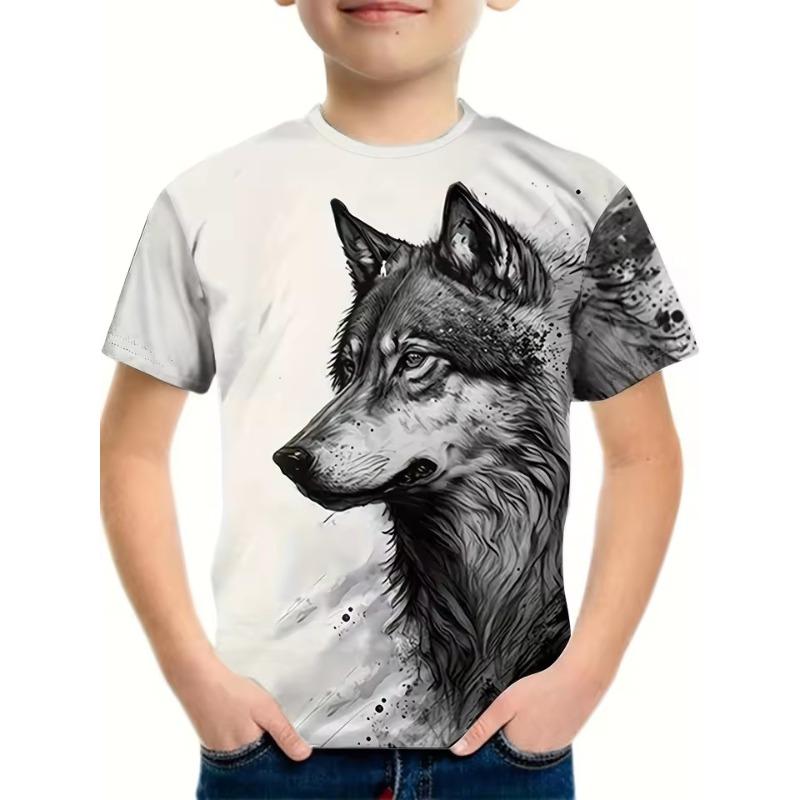 Children's Clothing Boys Tshirt Short Sleeve Cool 3D Wolf Print Kids Summer Clothes Stylish Streetwear Round Neck Girl Clothes