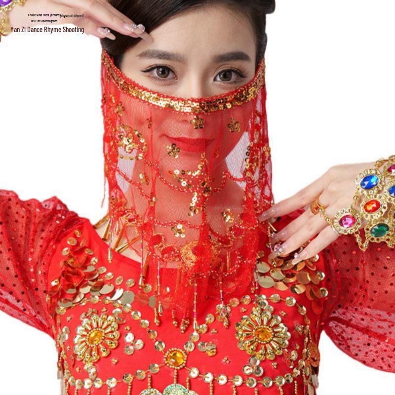 

Набор аксессуаров для танца живота: вуаль и шарф Цвет сливы One Size ярко-красный