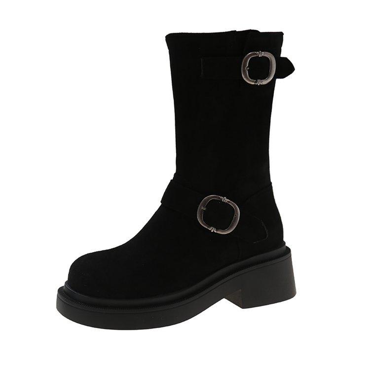 

Ботинки с металлической пряжкой женские модные и удобные ботинки на толстой подошве ретро толстый каблук байкерские короткие ботинки женские 40 чёрный
