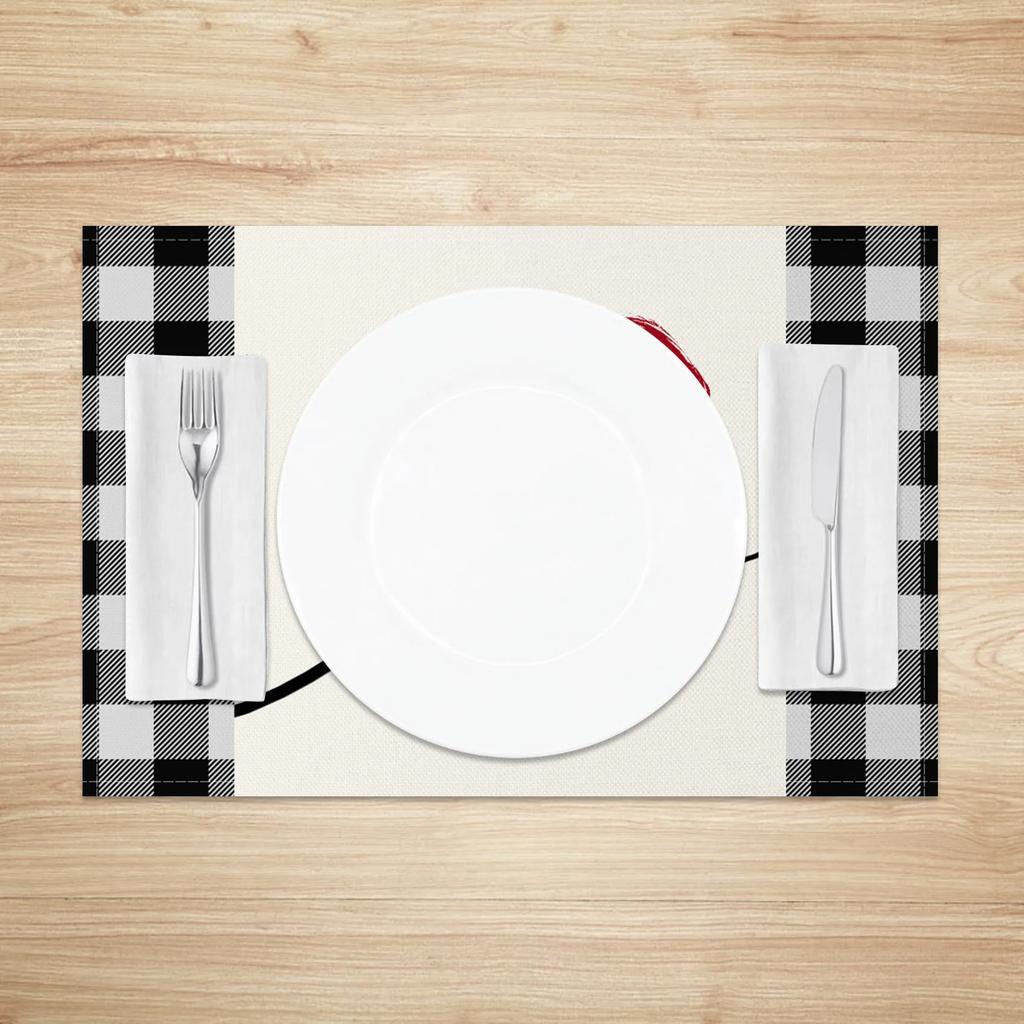 Heart Shape Placemats Romantic Love Pattern 4pc Linen Dining Mats Heat Resistant Valentine's Day Wedding Anniversary Party Decor