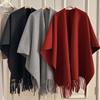 Damen Winter Warmer Gestrickter Schal Mit Fransen Schlitzdesign Dicker Umhang-Stil Wickel Reisefotografie