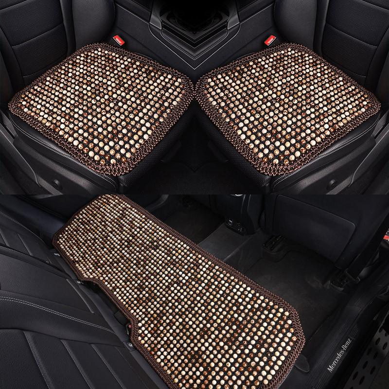 Four Seasons Universal Car Seat Cushion Set: Cooling Summer Pad with Breathable Wooden Beads and Bodhi Rattan Mat