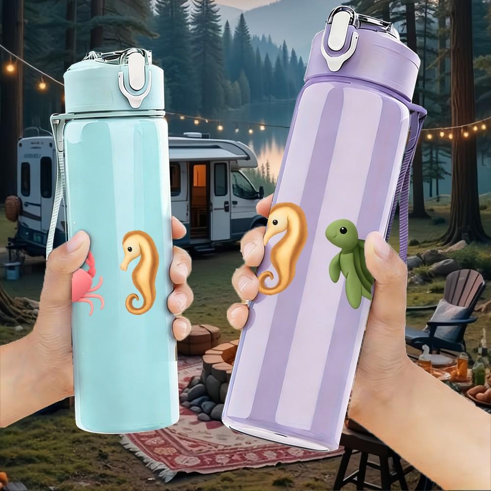 1PC Mixed Ocean Creature Sketch 750ml Color Plastic Sports Water Bottle Leakproof Flip Straw Lid Suitable for Sports Office Home Use