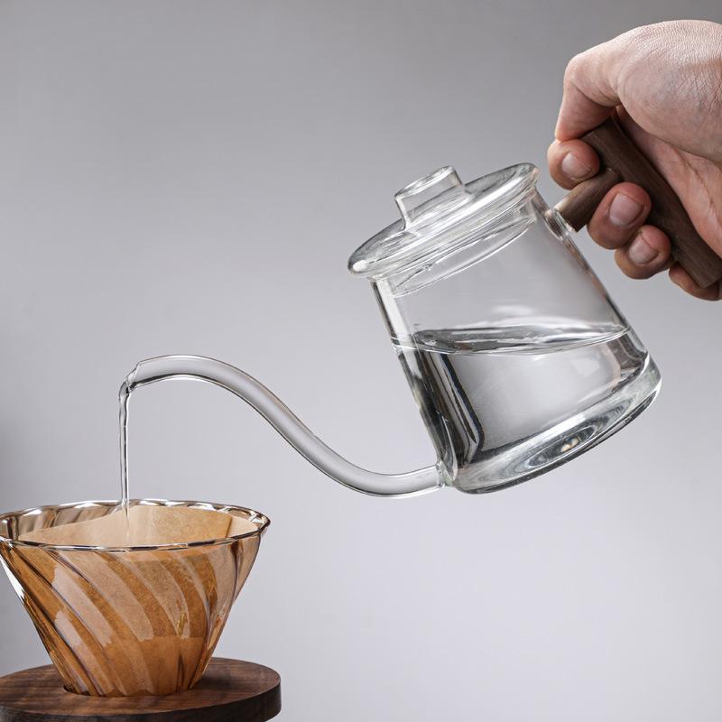 Kaffekanna för handbryggning med lång pip, hängande öron, tunn pip, värmetåligt glas, tekanna, multifunktionella kaffeglasvaror