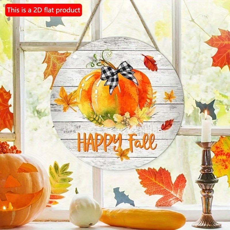 2d Flat 20*20cm, Autumn Home Decoration, Happy Autumn Pumpkin Wooden Circular Logo Creative Decoration Board, for Home, Office, Club Garden, Bar Decor