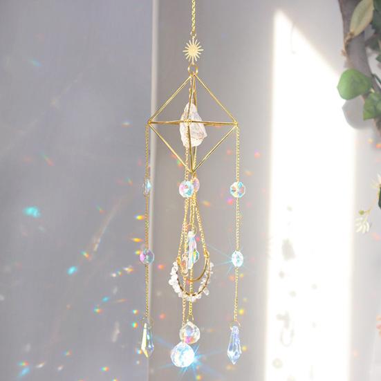 Faux Crystal Suncatcher for Window Natural Stone Rainbow Maker with Prism Pendant for Indoor Outdoor