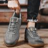 Men's Pigskin Mesh Surface Work Shoes Rubber Soft Sole Lace Up Casuals Platform Solid Color Board Shoes Non-slip Durable Casuals
