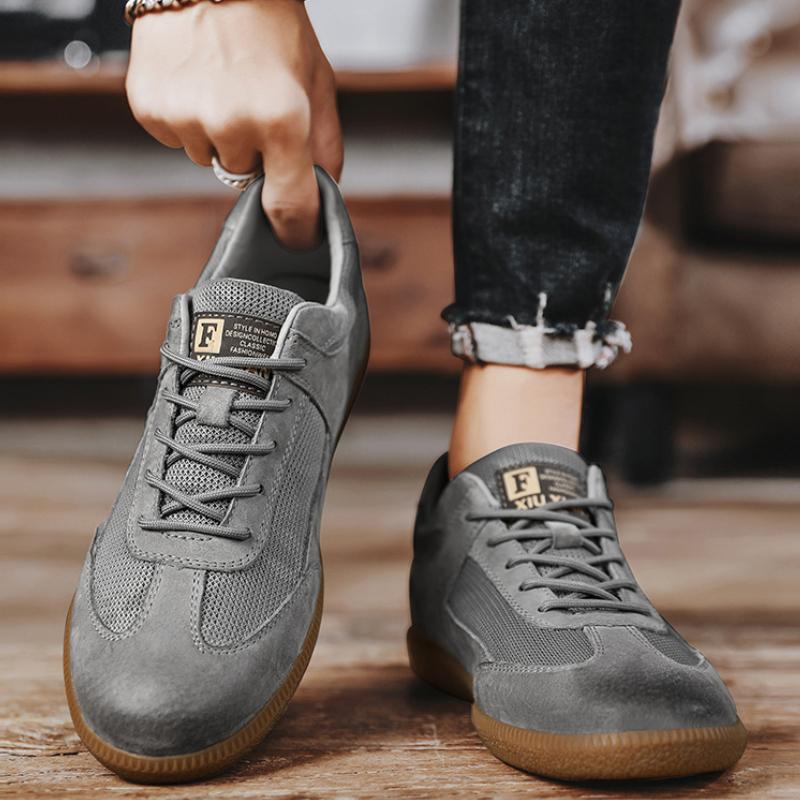 Men's Pigskin Mesh Surface Work Shoes Rubber Soft Sole Lace Up Casuals Platform Solid Color Board Shoes Non-slip Durable Casuals