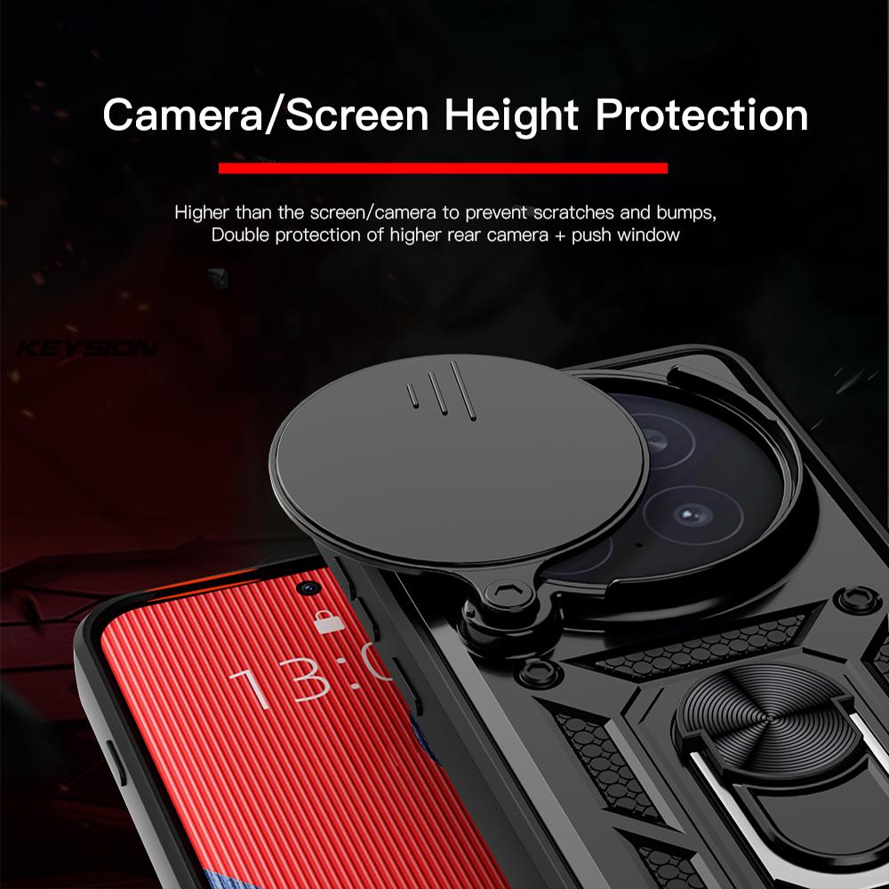 KEYSION Shockproof Armor Case for VIVO X300 Pro 5G Silicone+PC Slide Camera Lens Protection Ring Stand Phone Cover for VIVO X300