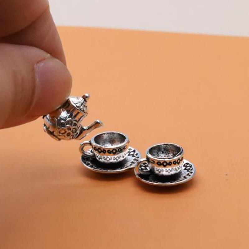 3Pcs 1:12 Dollhouse Miniture Teapot Cup Plate Toy Metal Tea Set Accessories