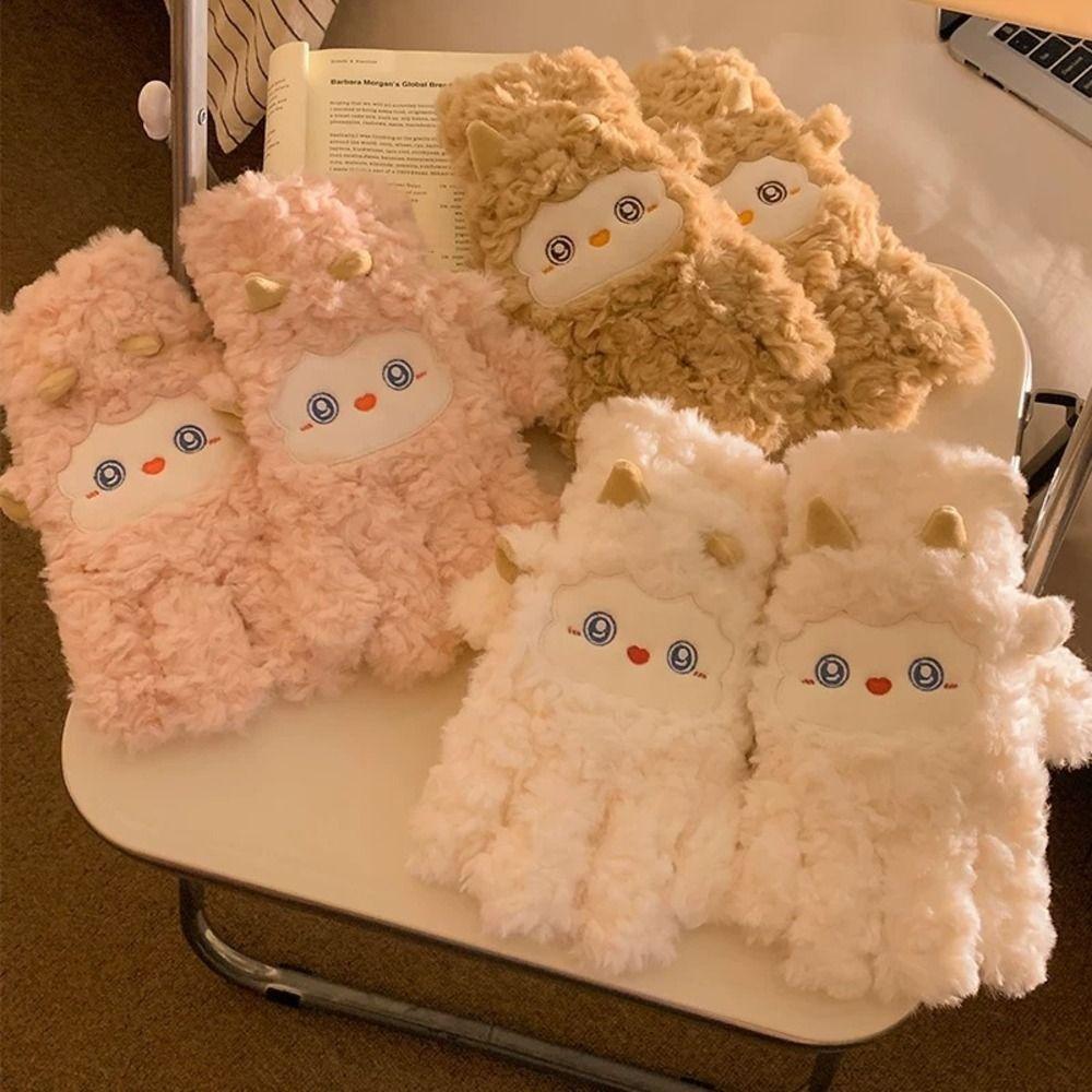 Warm Sheep Plush Gloves Polyester Fleece Lined Gloves Cute Winter Gloves For Students