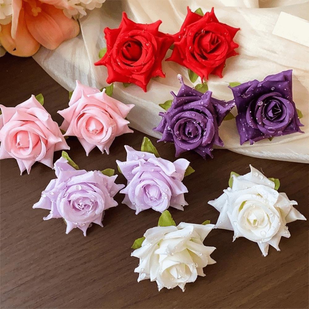 Solid Color Rose Flower Earrings French Style Drop Earrings Fresh Floral Stud Earrings  Beach