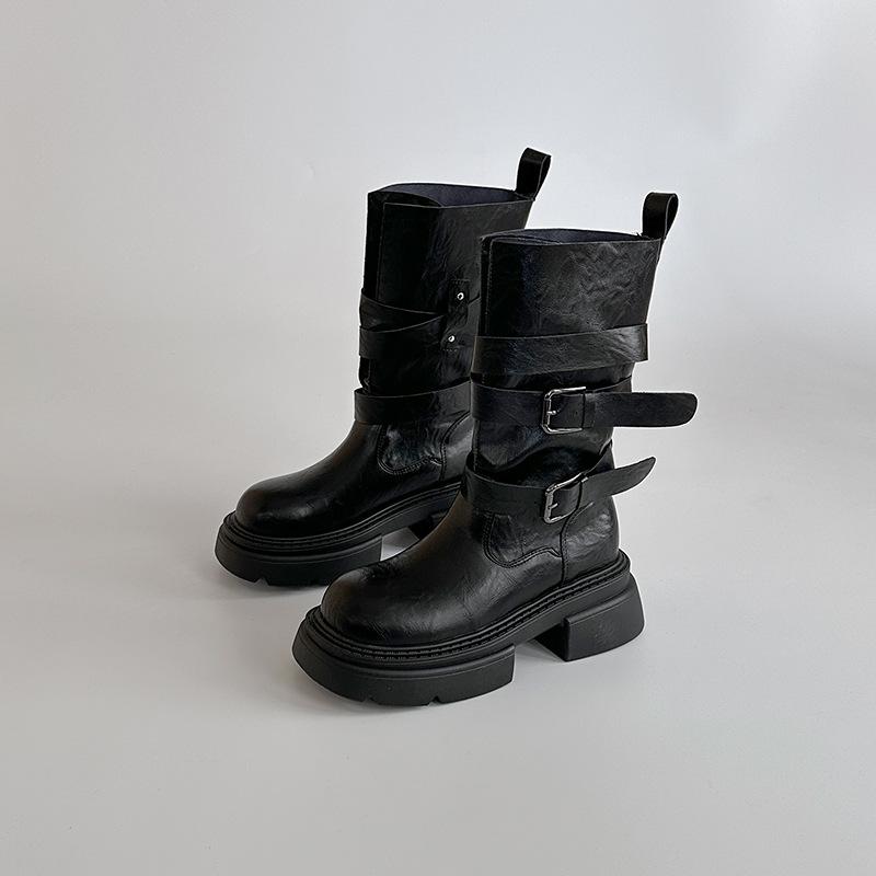 Retro versatile high-heeled leather boots texture thick-soled Martin boots women's autumn and winter British style small thick-heeled fashion boots