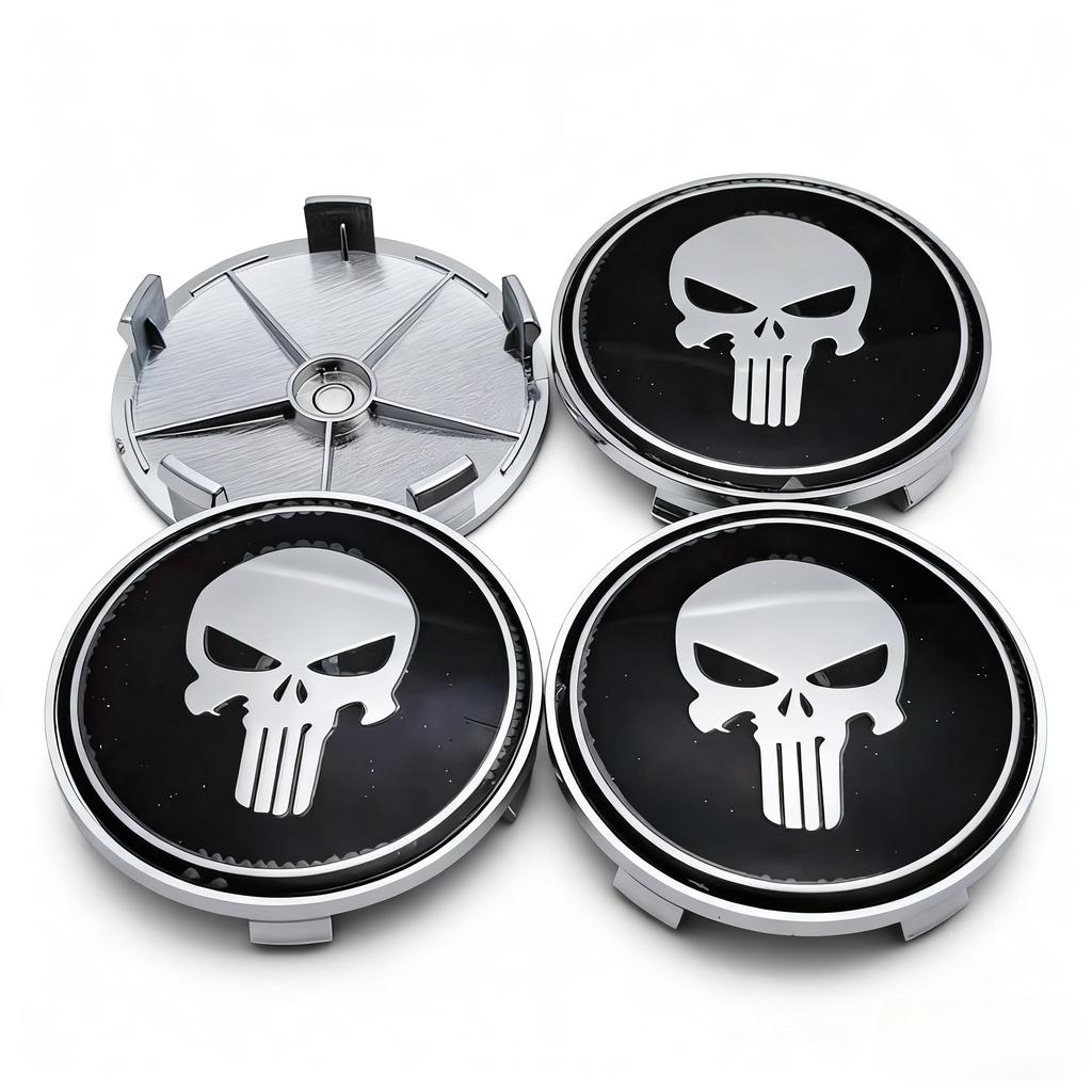 4pcs Skull Logo Emblem Car Wheel Center Caps 68MM 63MM Wheels Hub Cap Rim Hubcaps Cover Skulls Badge Replace Car Accessories