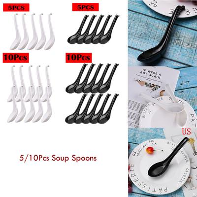 5/10Pcs Ramen Noodle Soup Spoons with Long Handle and Hook for Restaurants Home Hotel Food Shop