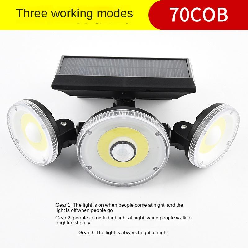 Neue Solar-Wandleuchte 78LED menschliche Körperinduktion Gartenleuchte im Freien wasserdichte Wandleuchte Dreikopf-Wandleuchte
