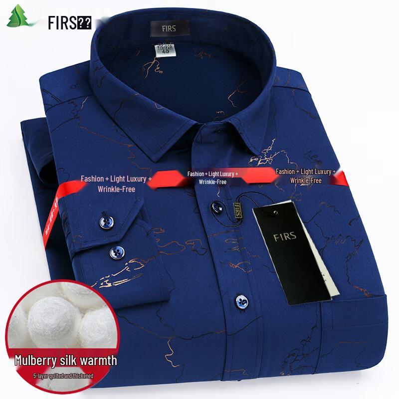 Shanshan Men s Winter Plush Lined Wrinkle-Free Business Shirt 38