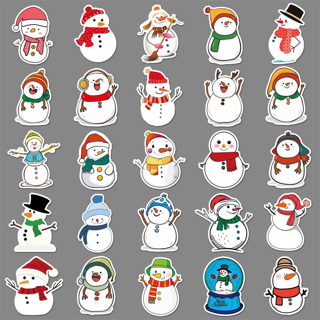 50pcs Snowman Graffiti Cartoon Stickers - Fresh Style, DIY, Waterproof for Journals, Phones, and Suitcases