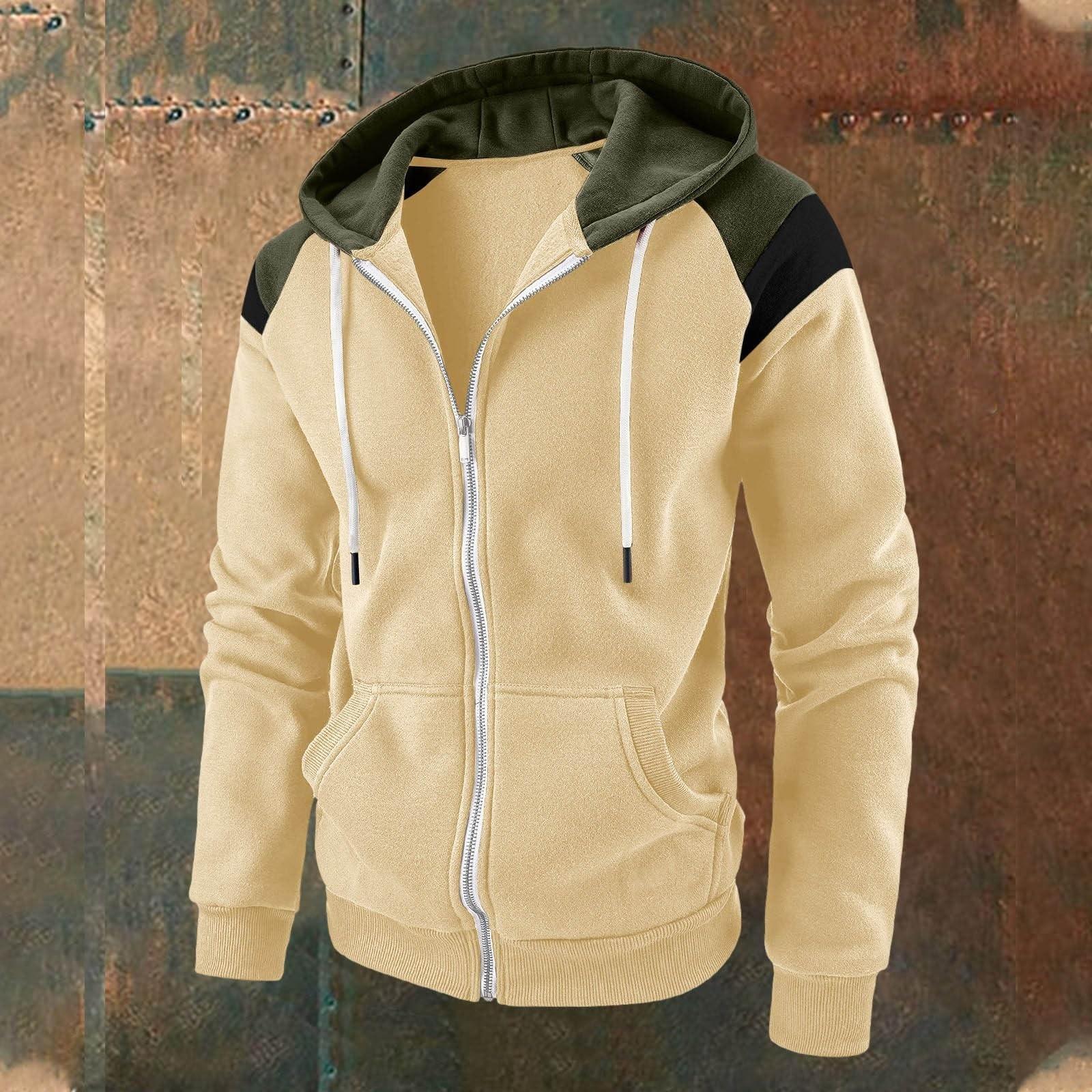 

Мужская модная толстовка с капюшоном контрастного цвета, мужское повседневное спортивное пальто L бежевый