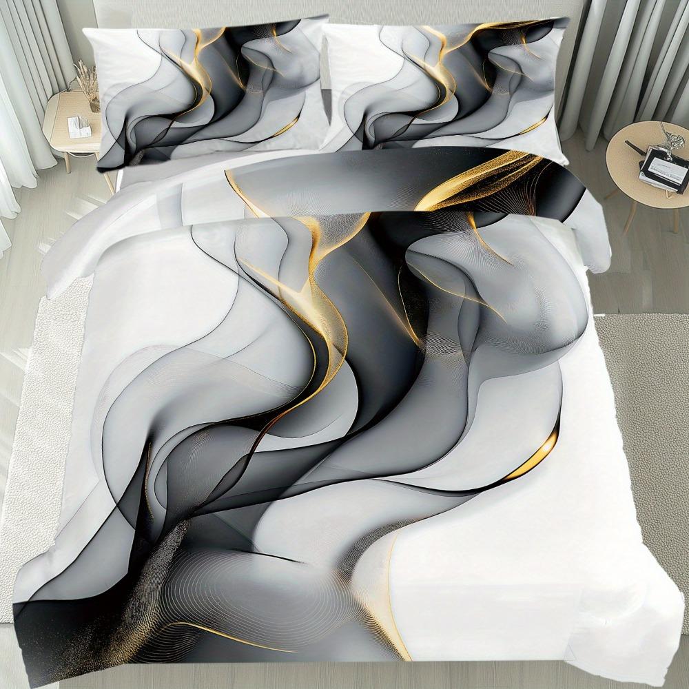 

3 шт. Черно-белый комплект постельного белья Европейский стиль С принтом Уютный пододеяльник Размер Кинг, Квин, Твин Подарок на день рождения для декора спальни взрослого EU Single 135x200cm