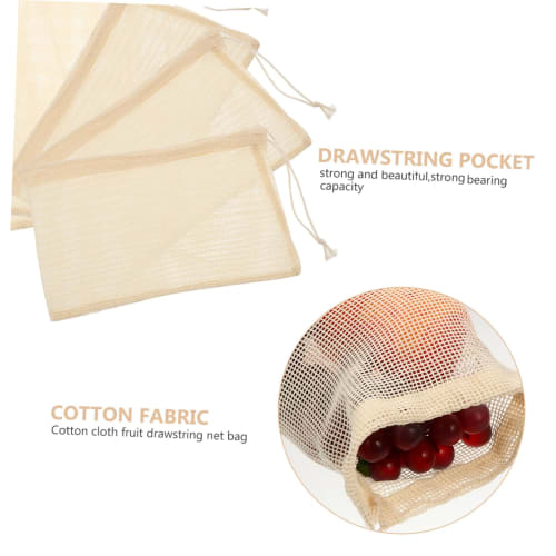 NUOBESTY 6-Piece Drawstring Net Bag, Organic Cotton Mesh Bag, Onion Tote, Cotton Mesh Shopping Drawstring Bag