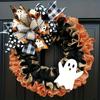 Haobei Halloween Burlap Bow Ghost Wreath for Front Door - New Christmas Decoration