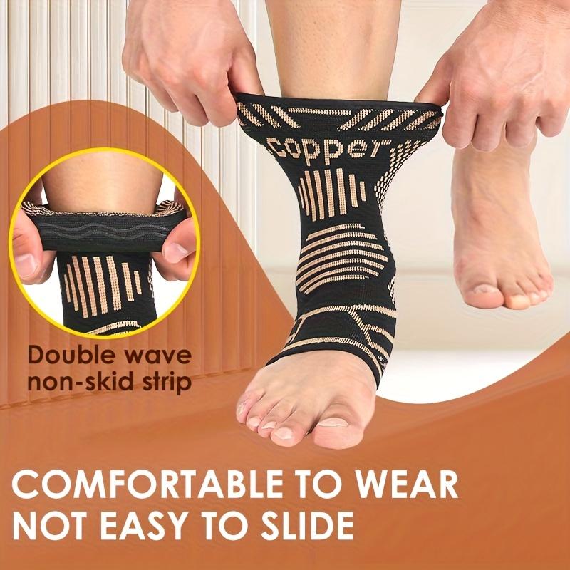 1 Paar Koperen Compressie Enkelbraces, Antislip Strips, Ademende Ondersteuningsmouwen, Hoge Elasticiteitsgraad, voor Mannen & Vrouwen