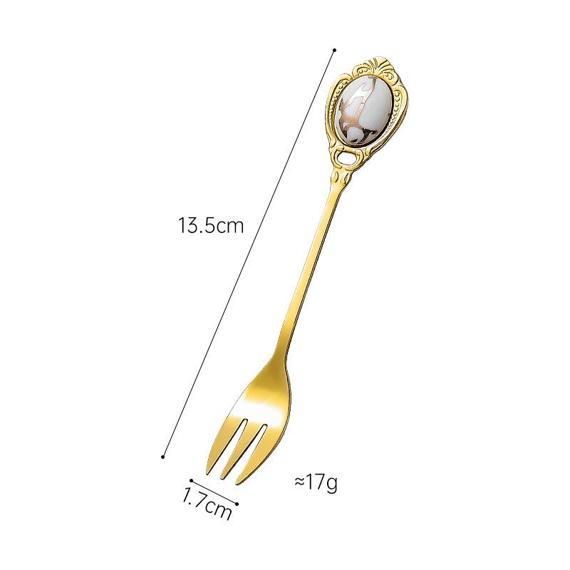 Stainless Steel Spoons Inlay Ceramic Coffee Ladles, Vintage Gold Plating Dessert Spoon, High-class Cake Scoops, Christmas Gift