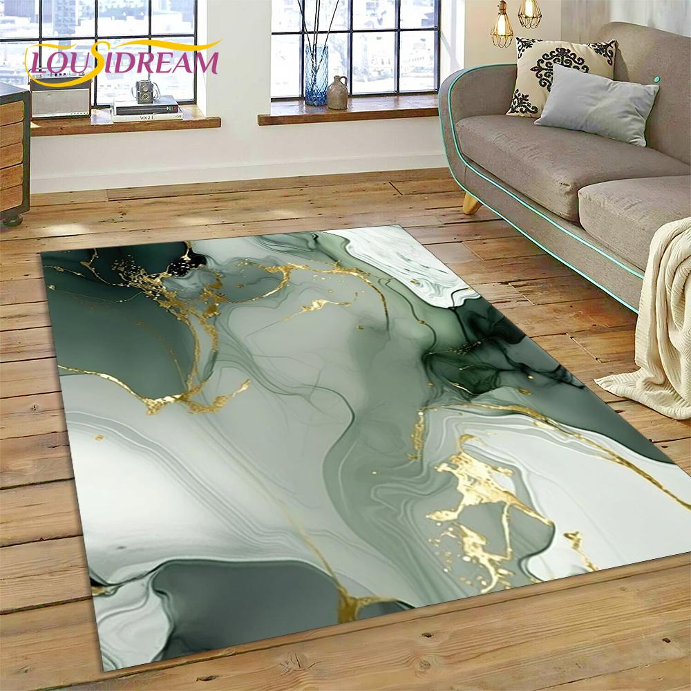 Dream Colour Marble Blue Green Gold Luxurious Carpet Rug for Home Living Room Bedroom Sofa Doormat Decor,Area Rug Non-slip Mat